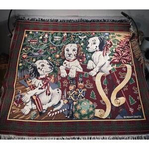 Vintage Crown Crafts Christmas Puppies Dog‎ Holiday Throw Blanket Tapestry